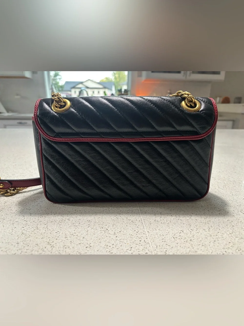 Gucci Marmont Quilted Leather Shoulder Bag size Small - Black with Red Trim